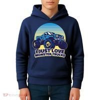 I Just Love Monster Trucks Retro Sunset Kids Hoodie thumb 4