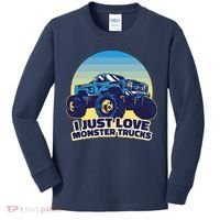 I Just Love Monster Trucks Retro Sunset Kids Long Sleeve Shirt thumb 0