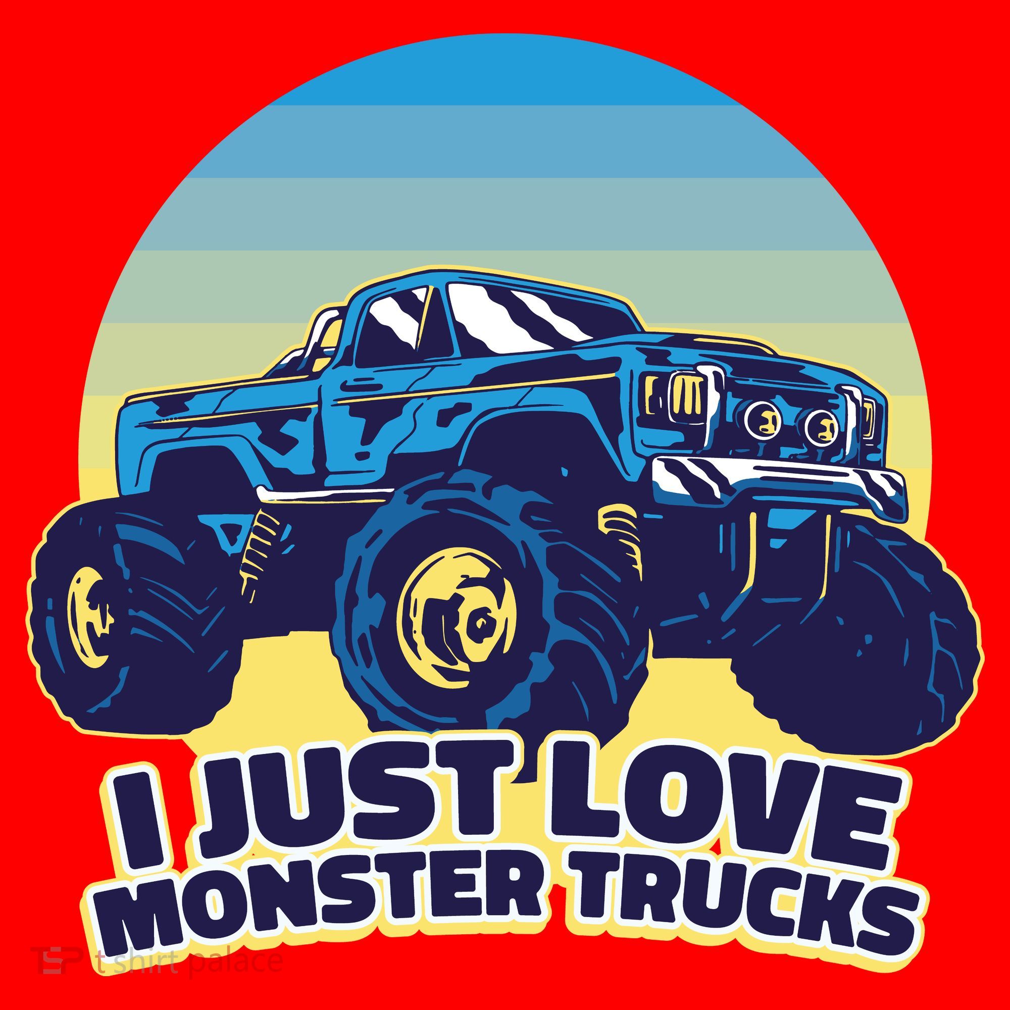 I Just Love Monster Trucks Retro Sunset Santa Hat