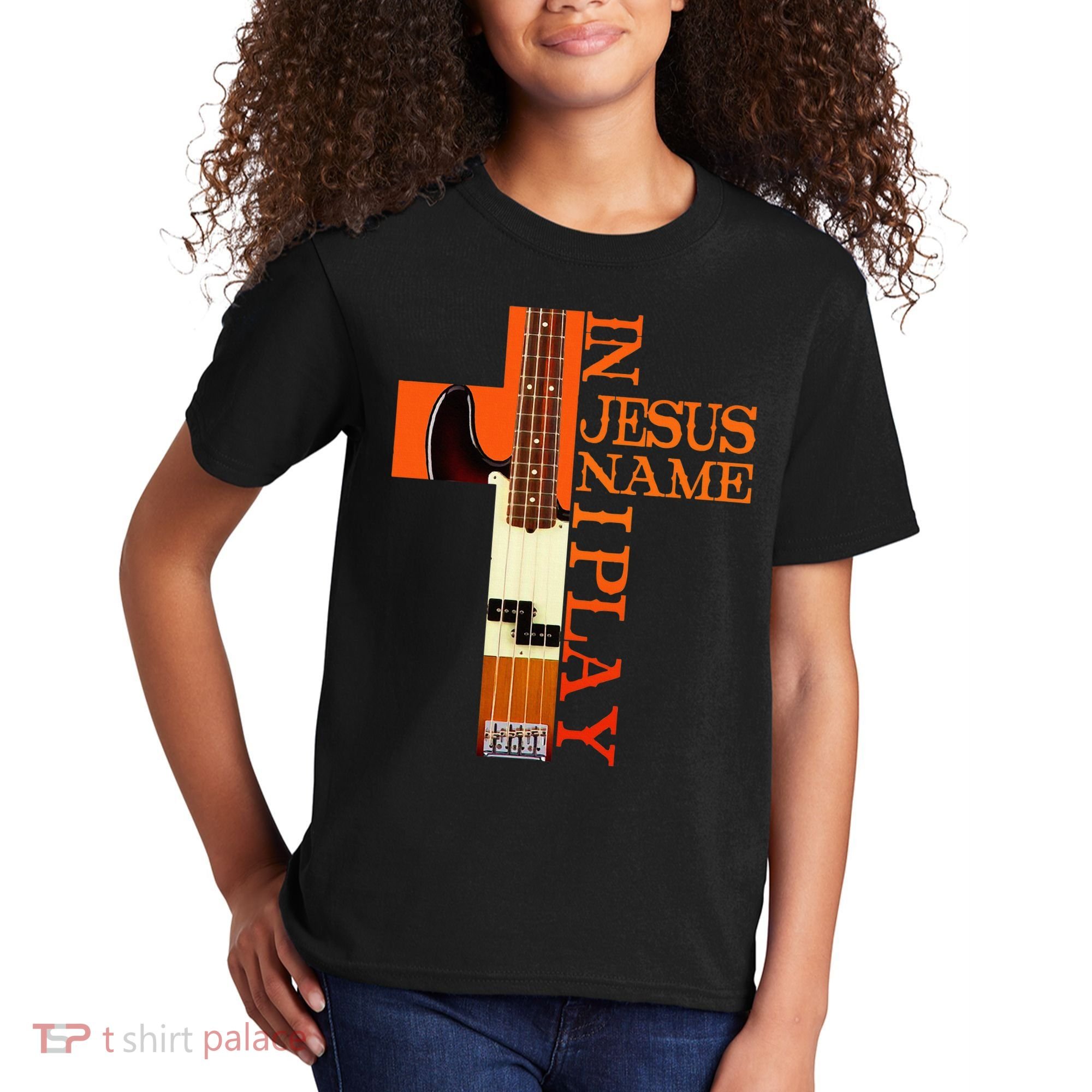 In Jesus Name I Play Bass Kids T-Shirt