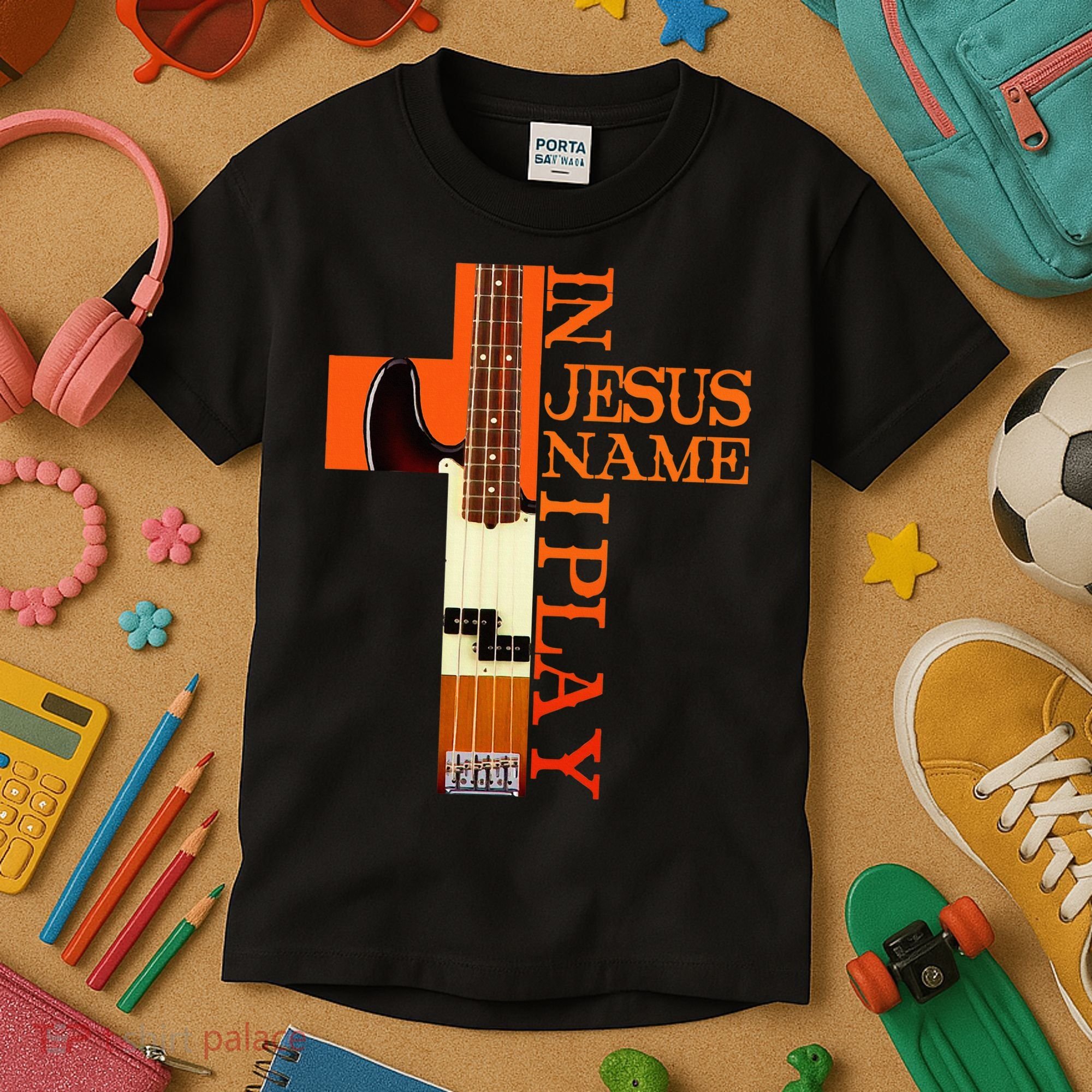 In Jesus Name I Play Bass Kids T-Shirt
