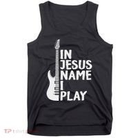 In Jesus Name I Play Guitar Christian Gift Guitar Lover Tank Top thumb 0