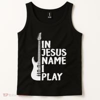 In Jesus Name I Play Guitar Christian Gift Guitar Lover Tank Top thumb 2