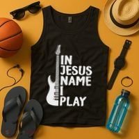 In Jesus Name I Play Guitar Christian Gift Guitar Lover Tank Top thumb 4
