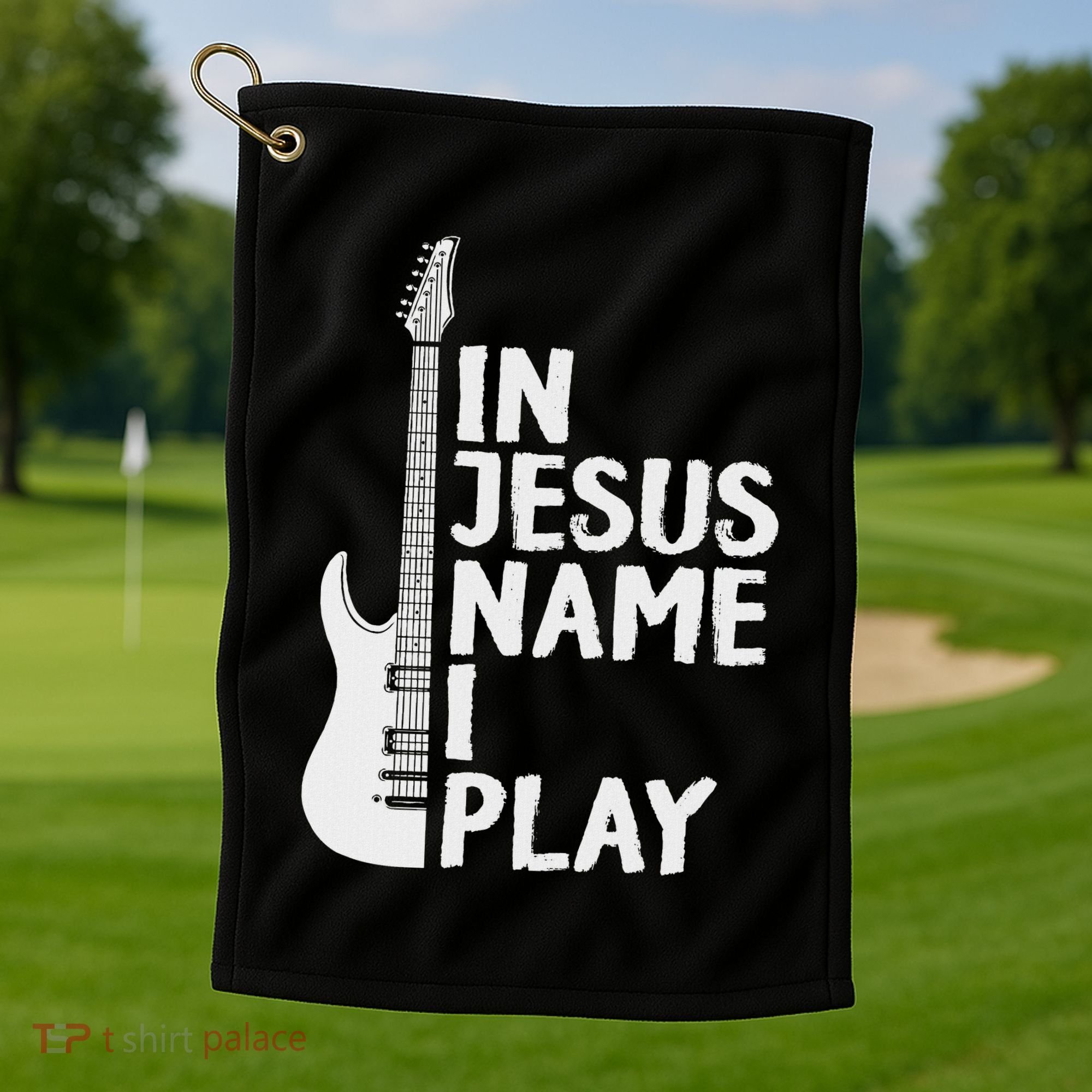 In Jesus Name I Play Guitar Christian Gift Guitar Lover Golf Towel