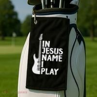 In Jesus Name I Play Guitar Christian Gift Guitar Lover Golf Towel thumb 2