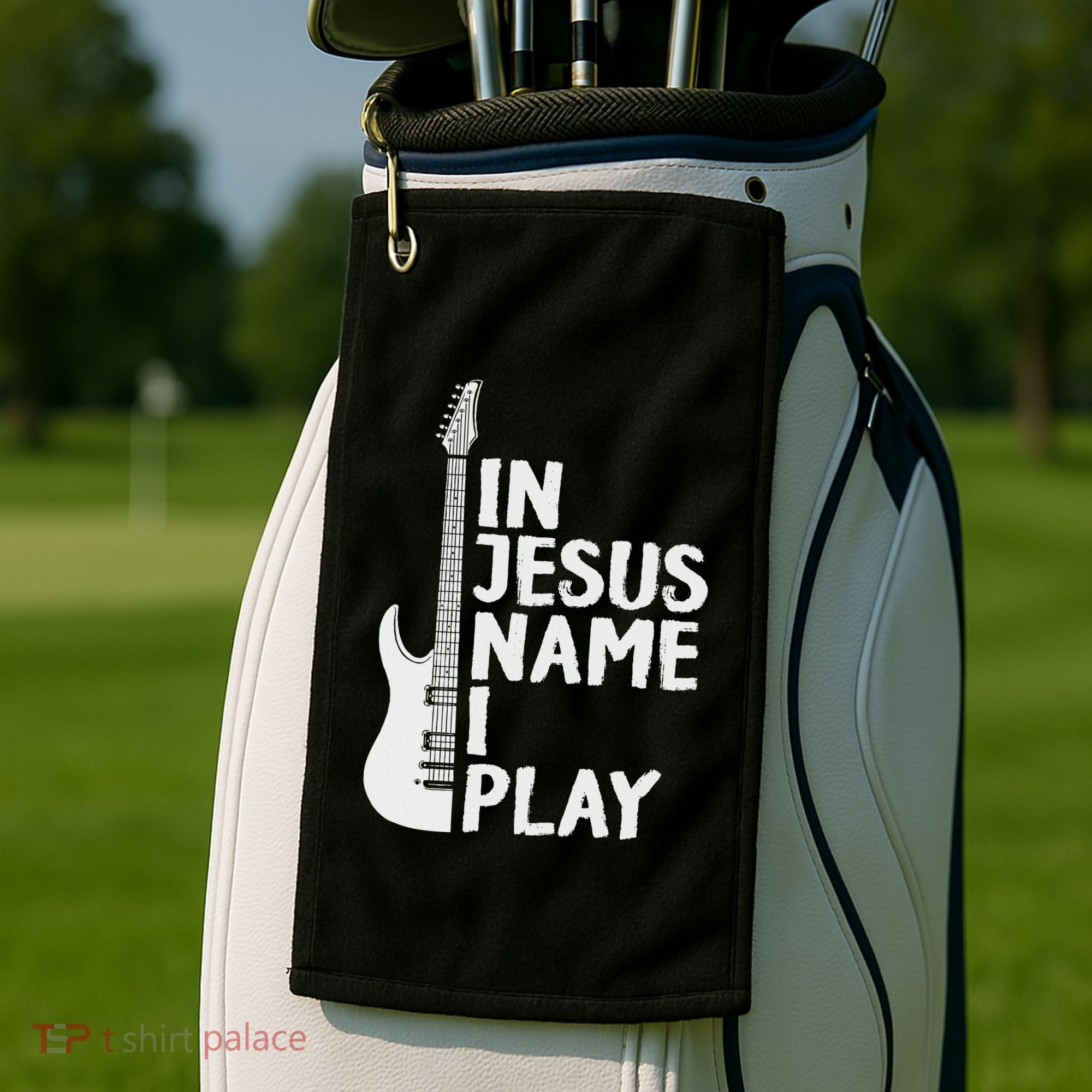 In Jesus Name I Play Guitar Christian Gift Guitar Lover Golf Towel