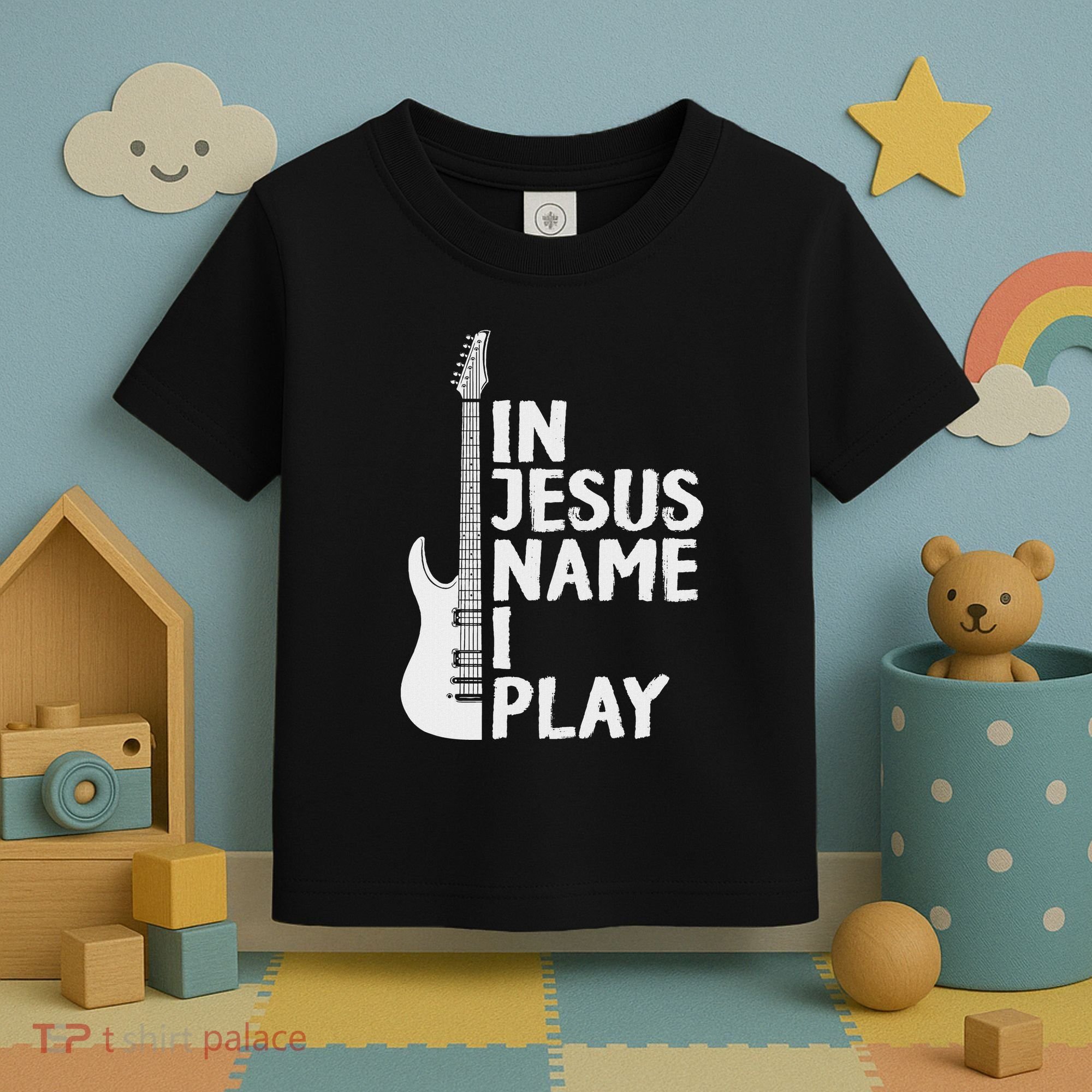 In Jesus Name I Play Guitar Christian Gift Guitar Lover Toddler T-Shirt