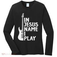 In Jesus Name I Play Guitar Christian Gift Guitar Lover Women's Long Sleeve Shirt thumb 0