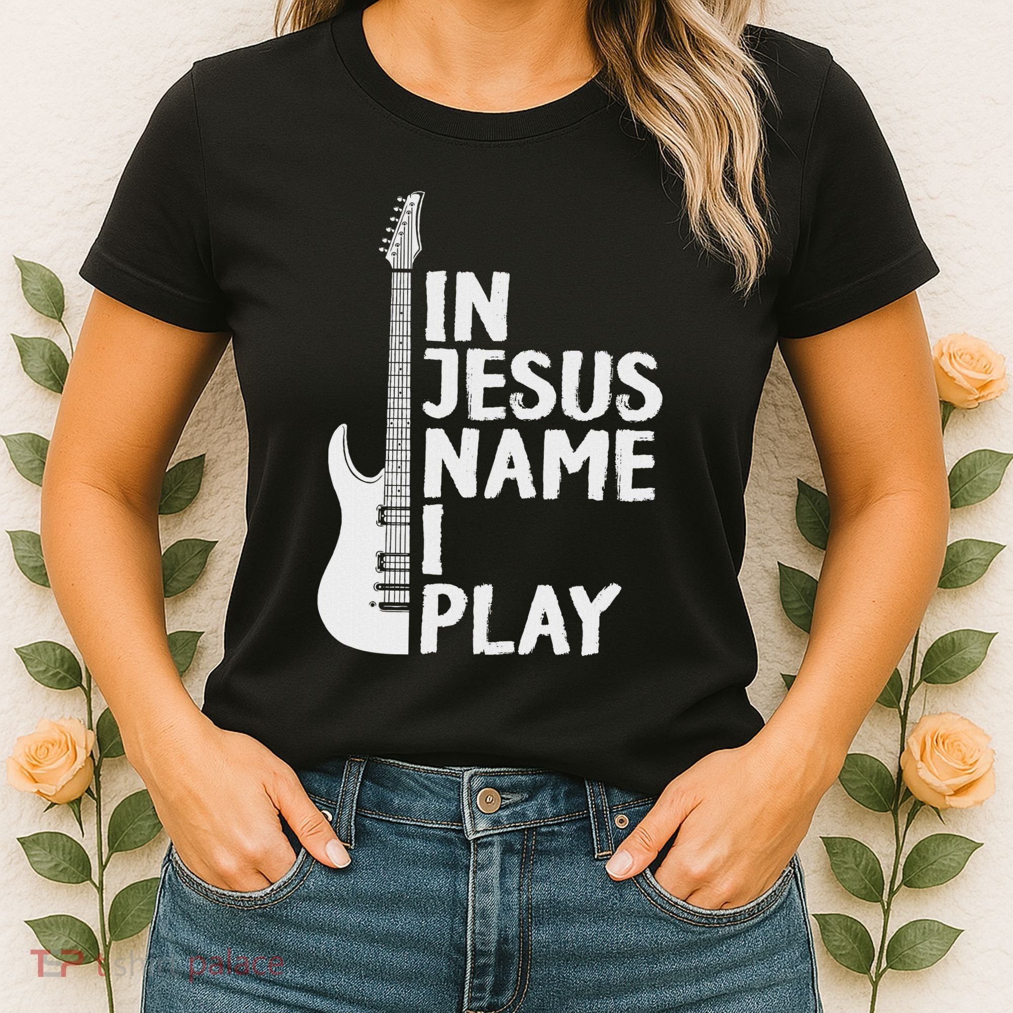 In Jesus Name I Play Guitar Christian Gift Guitar Lover Women's T-Shirt