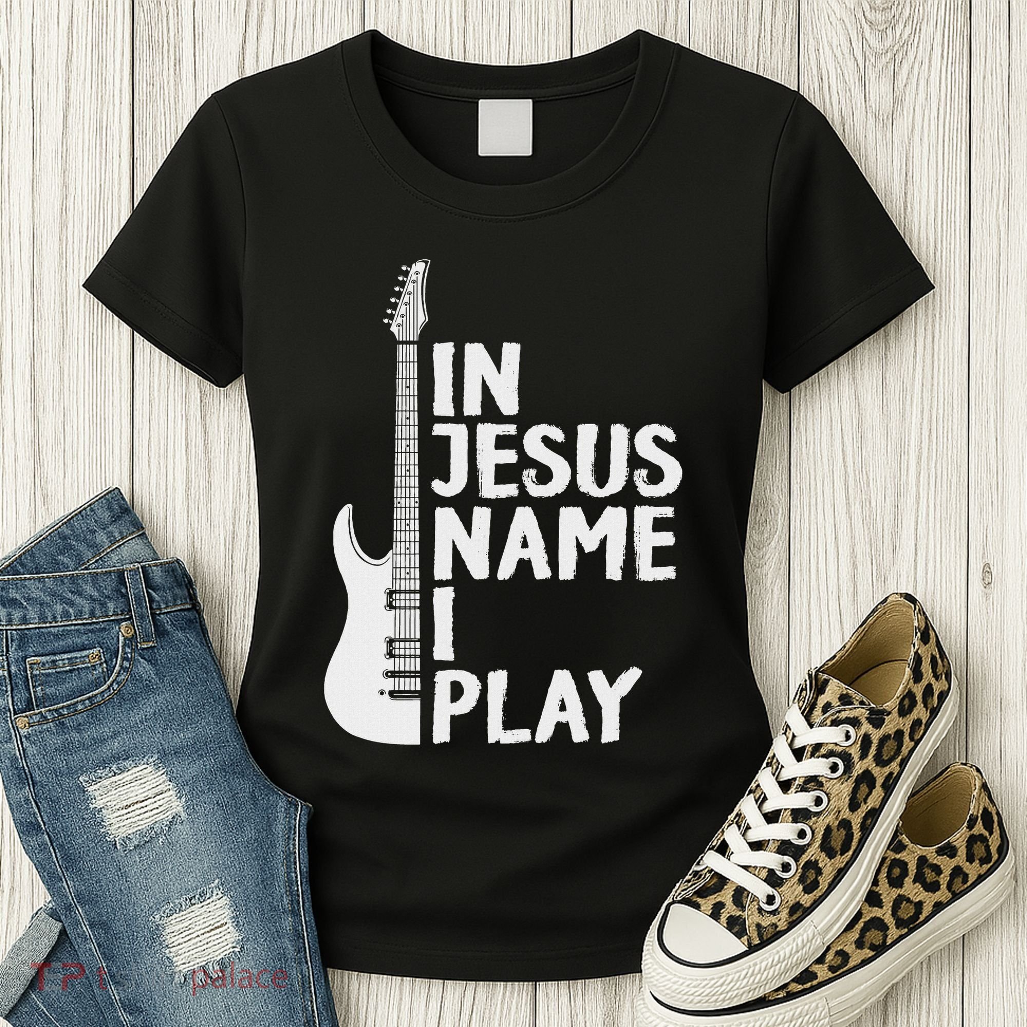 In Jesus Name I Play Guitar Christian Gift Guitar Lover Women's T-Shirt