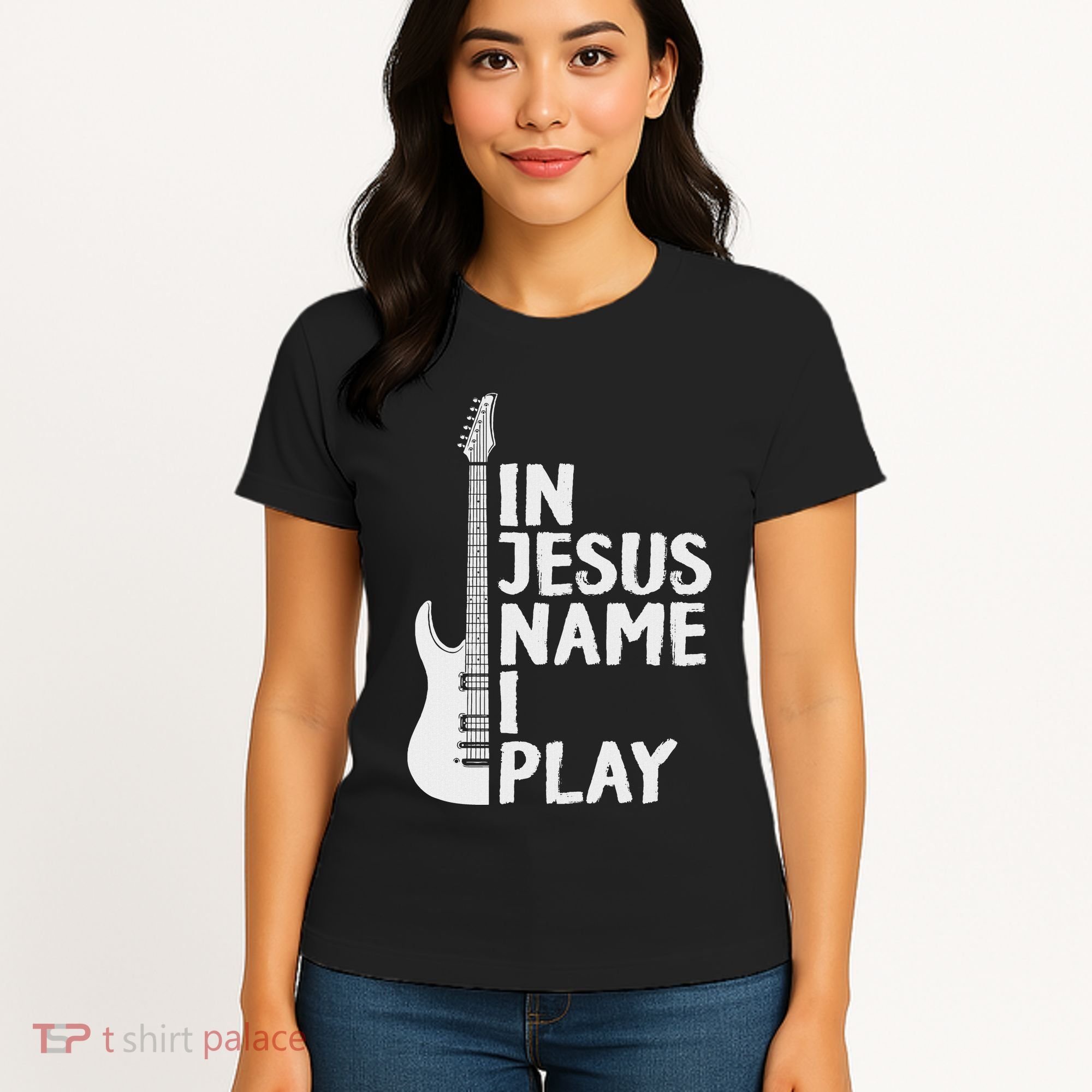 In Jesus Name I Play Guitar Christian Gift Guitar Lover Women's T-Shirt