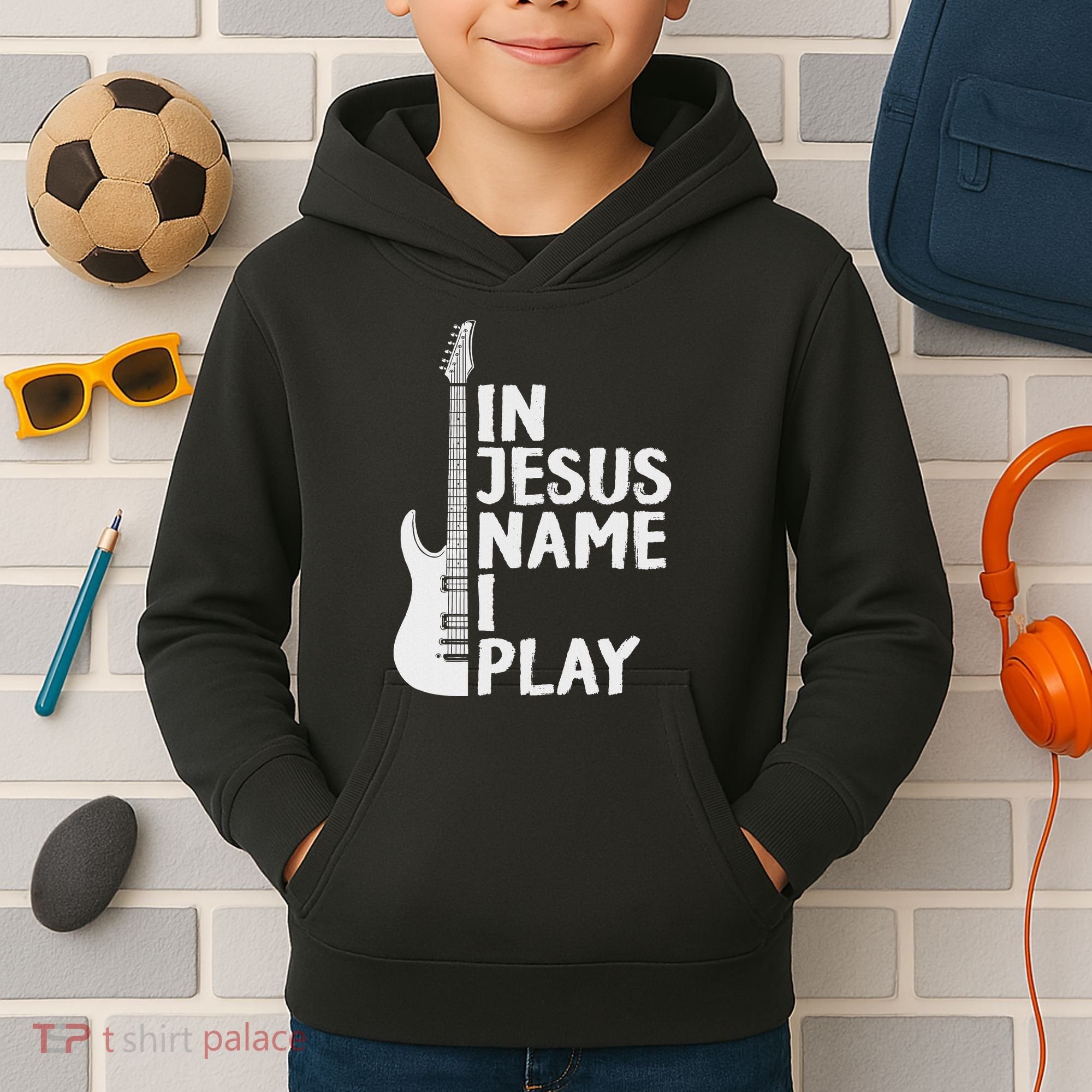 In Jesus Name I Play Guitar Christian Gift Guitar Lover Kids Hoodie