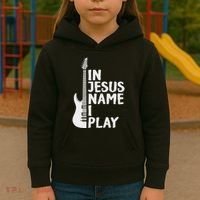 In Jesus Name I Play Guitar Christian Gift Guitar Lover Kids Hoodie thumb 3