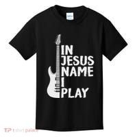 In Jesus Name I Play Guitar Christian Gift Guitar Lover Kids T-Shirt thumb 0
