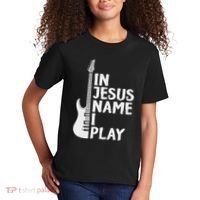 In Jesus Name I Play Guitar Christian Gift Guitar Lover Kids T-Shirt thumb 2