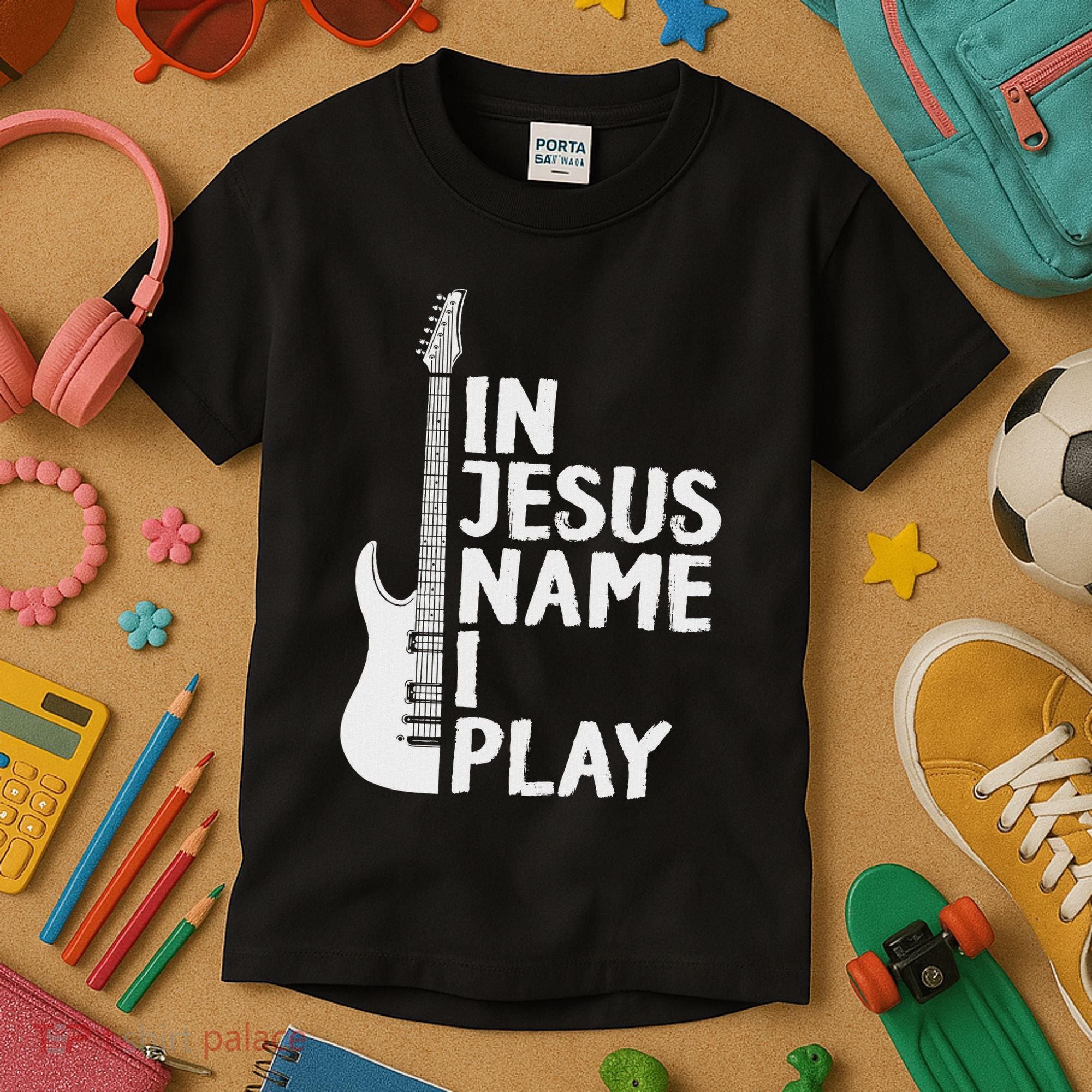 In Jesus Name I Play Guitar Christian Gift Guitar Lover Kids T-Shirt