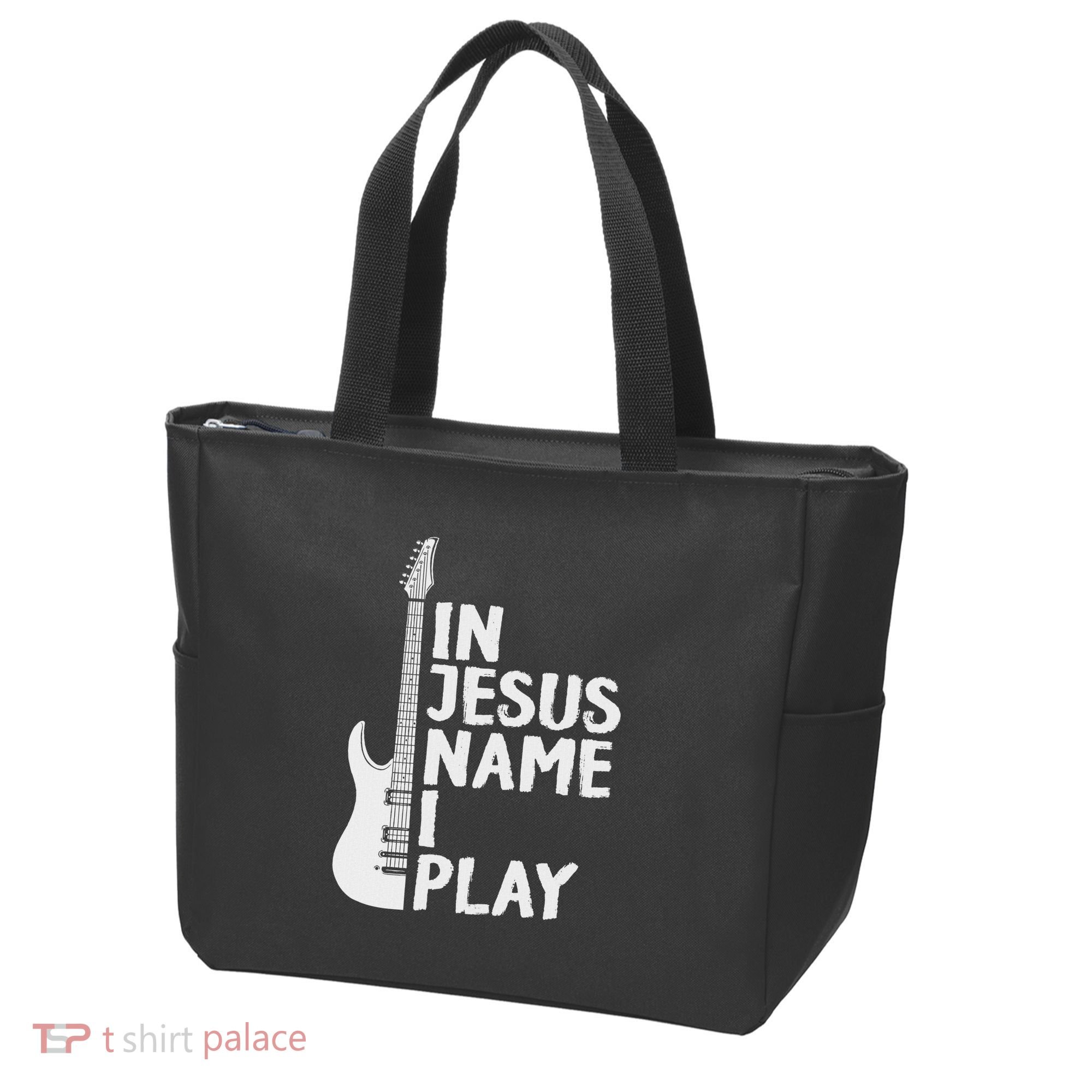 In Jesus Name I Play Guitar Christian Gift Guitar Lover Tote Bag