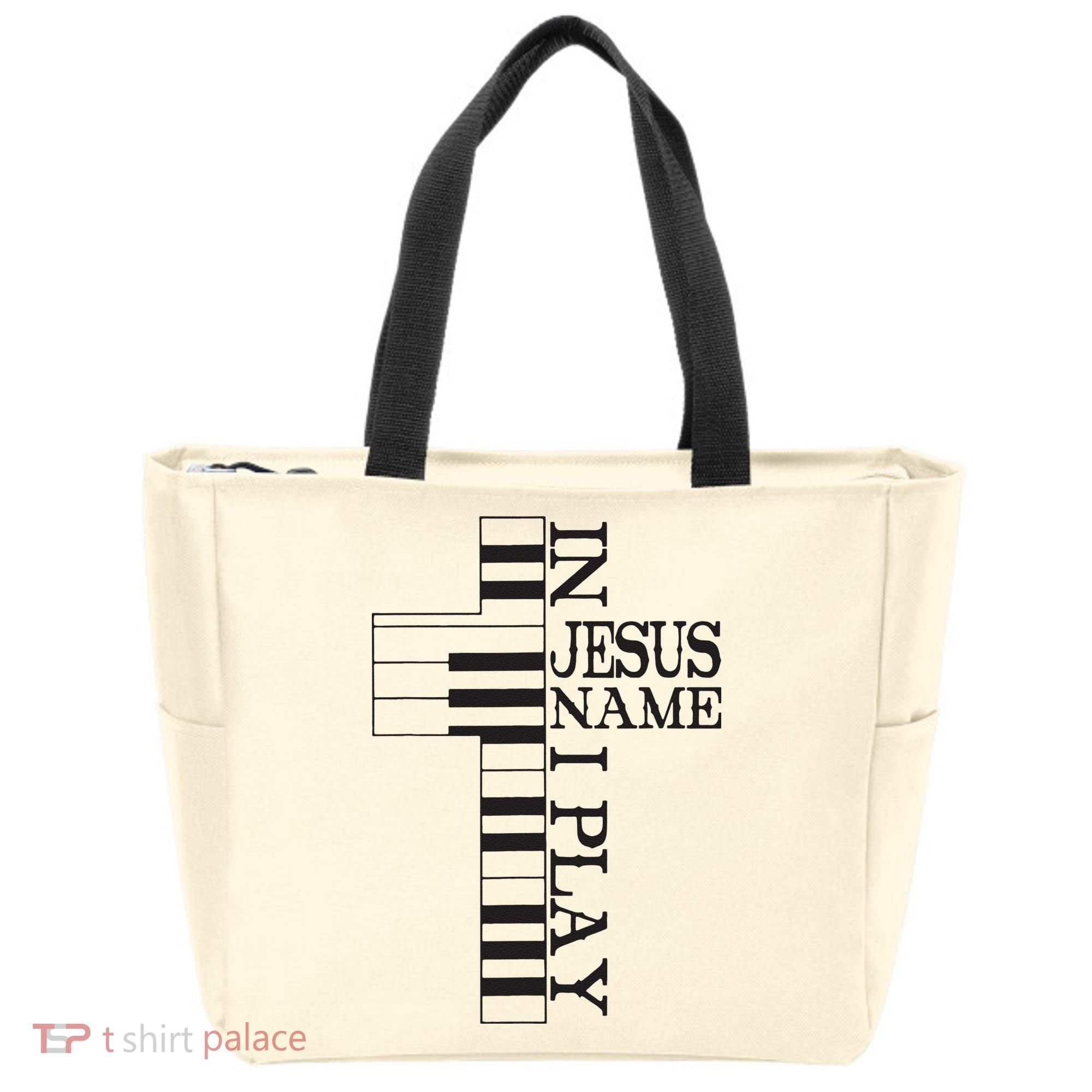 In Jesus Name I Play Christian Pianist Piano Lover Tote Bag