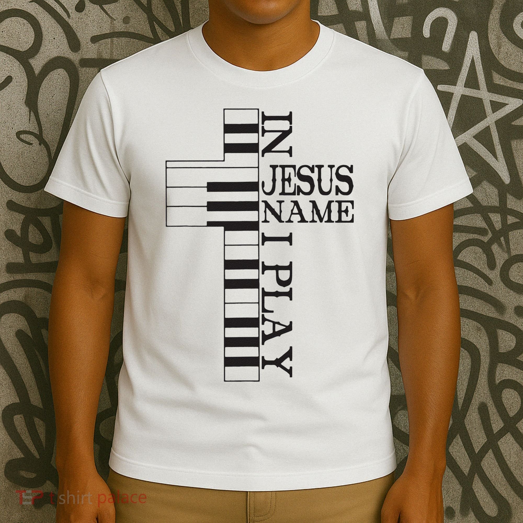 In Jesus Name I Play Christian Pianist Piano Lover T-Shirt