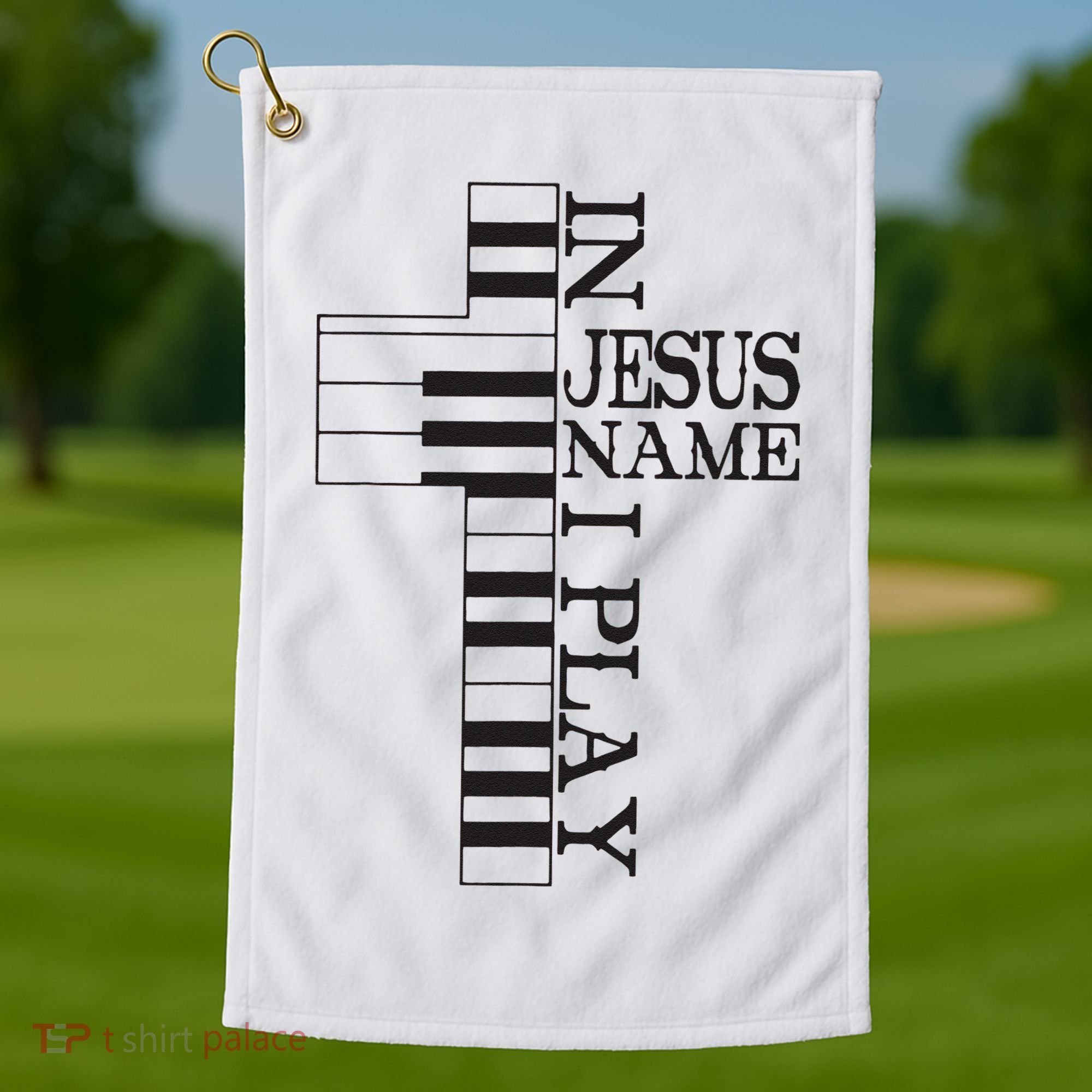 In Jesus Name I Play Christian Pianist Piano Lover Golf Towel