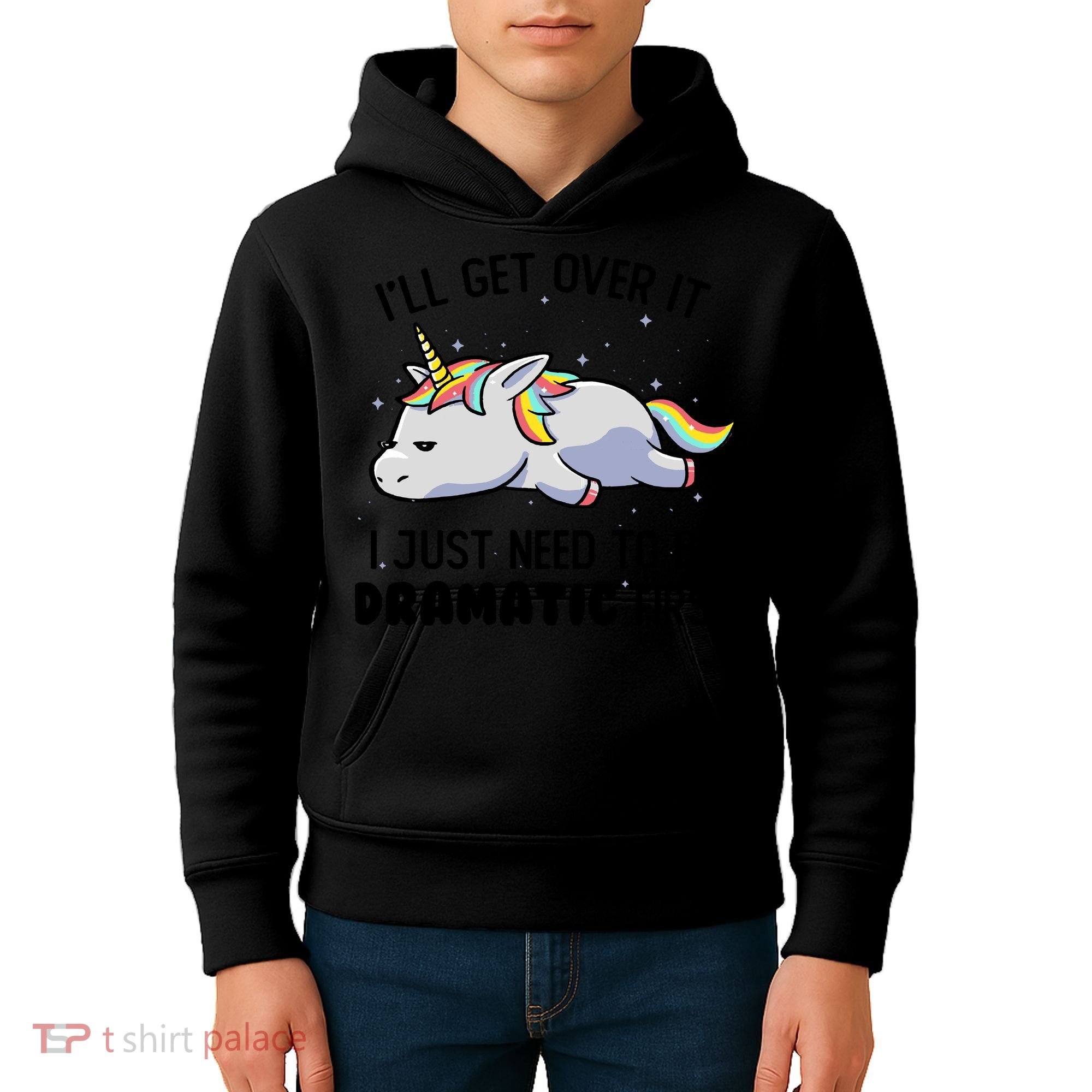 I Just Need To Be Dramatic Lazy Unicorn Kids Hoodie