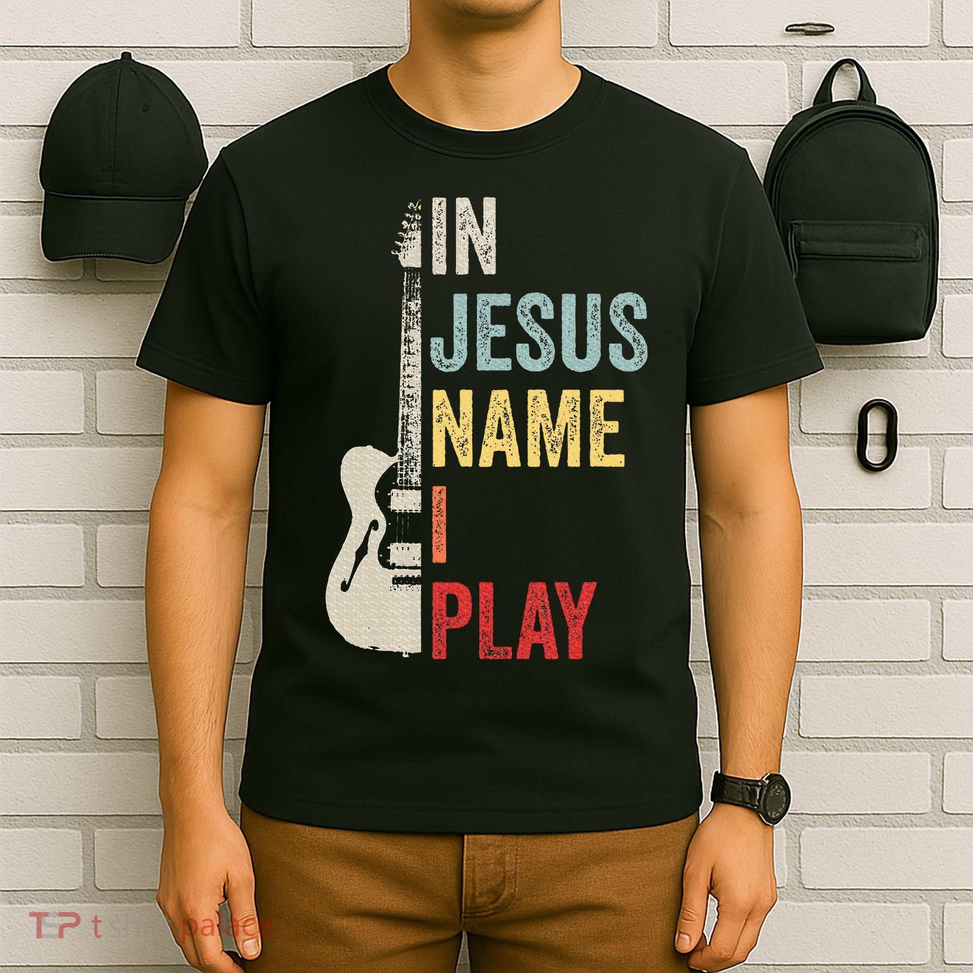 In Jesus Name I Play Guitar Christian Band Guitar T-Shirt