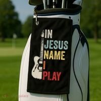 In Jesus Name I Play Guitar Christian Band Guitar Golf Towel thumb 2