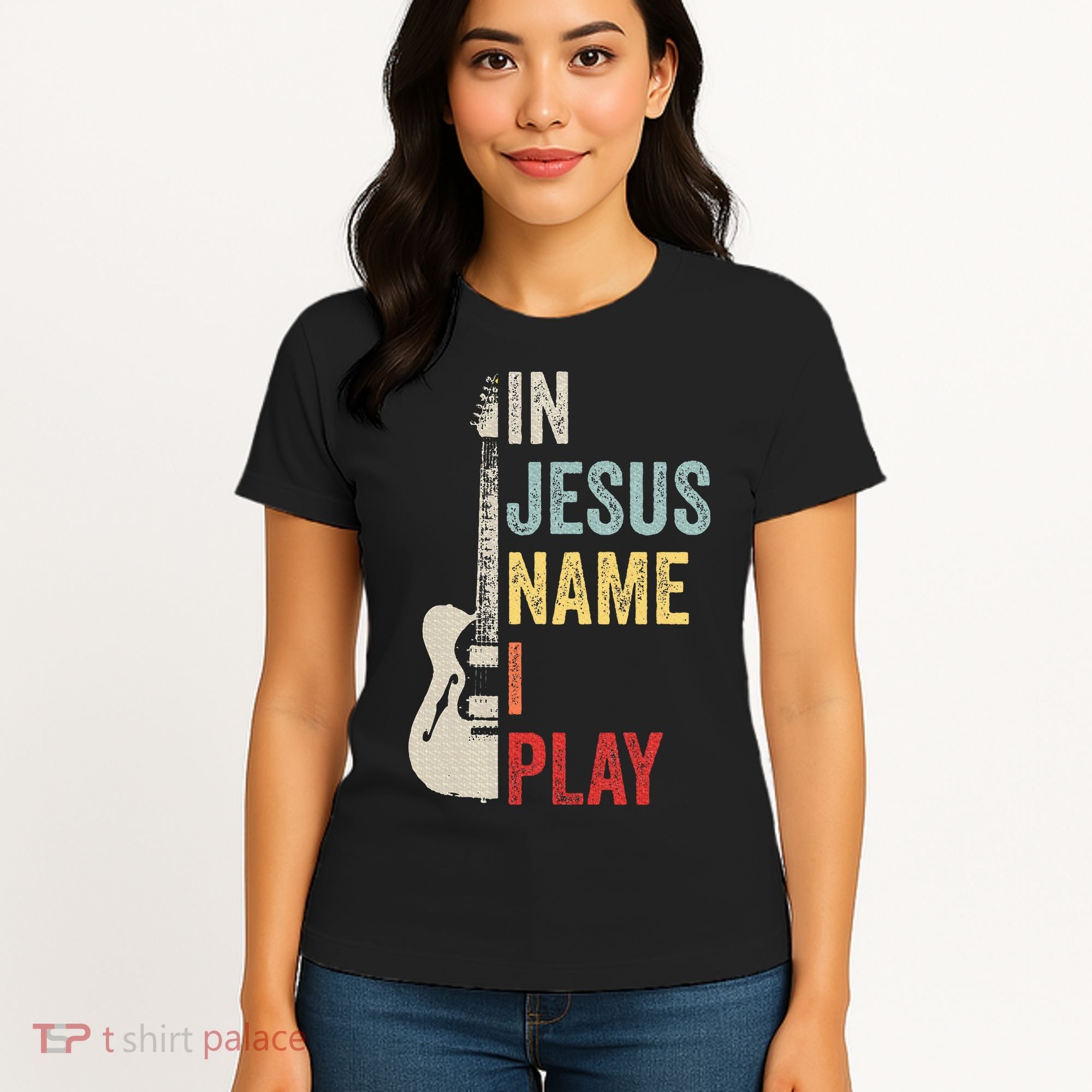 In Jesus Name I Play Guitar Christian Band Guitar Women's T-Shirt