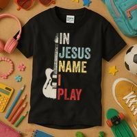 In Jesus Name I Play Guitar Christian Band Guitar Kids T-Shirt thumb 3
