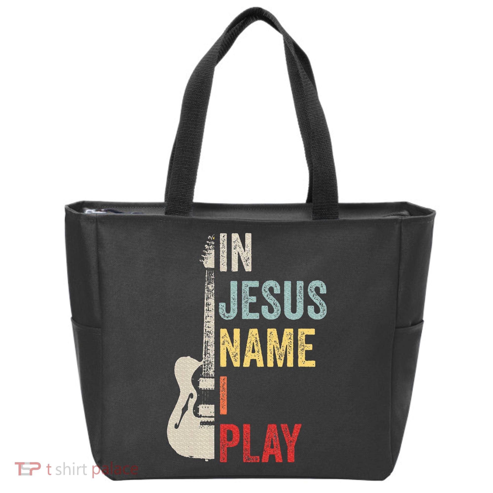 In Jesus Name I Play Guitar Christian Band Guitar Tote Bag