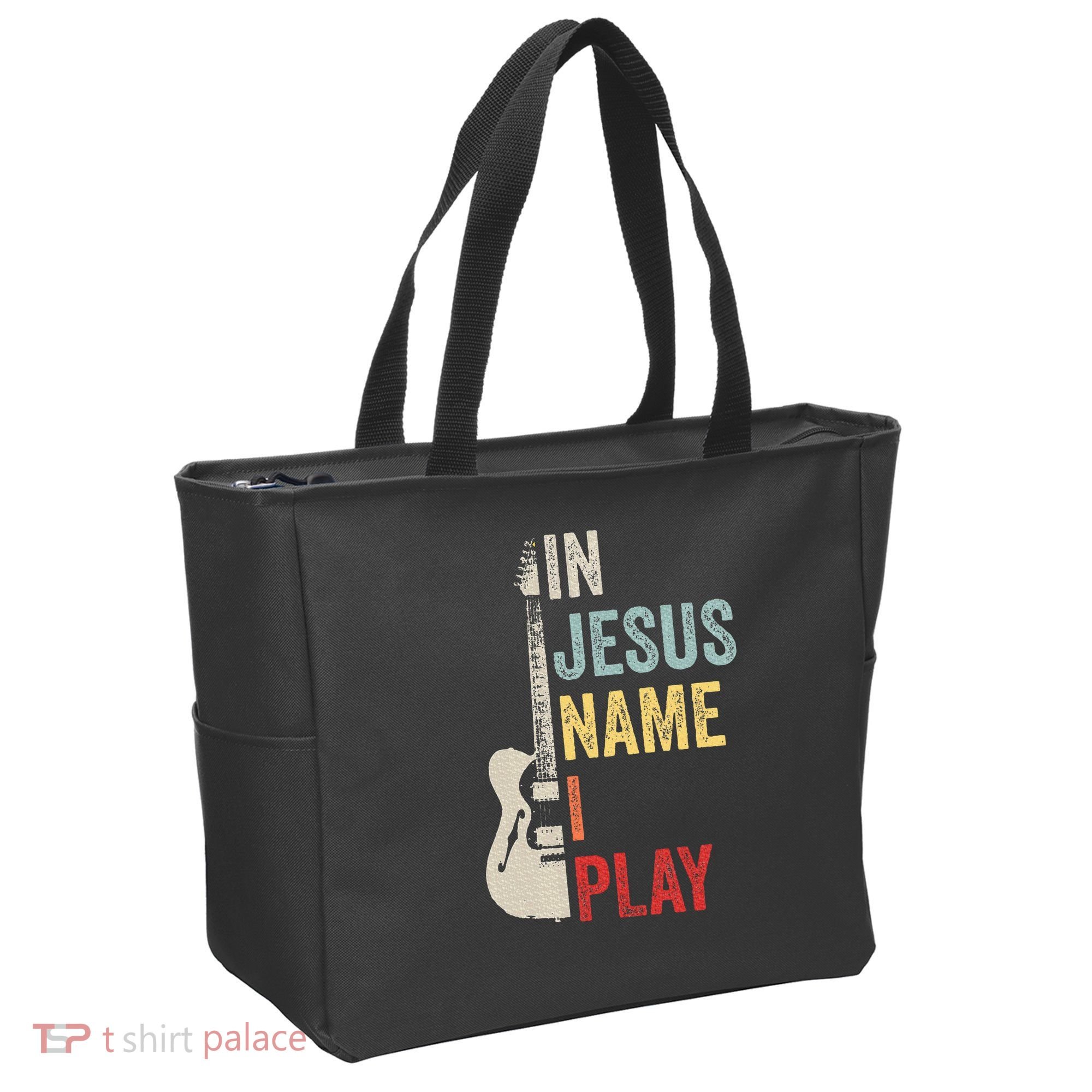 In Jesus Name I Play Guitar Christian Band Guitar Tote Bag