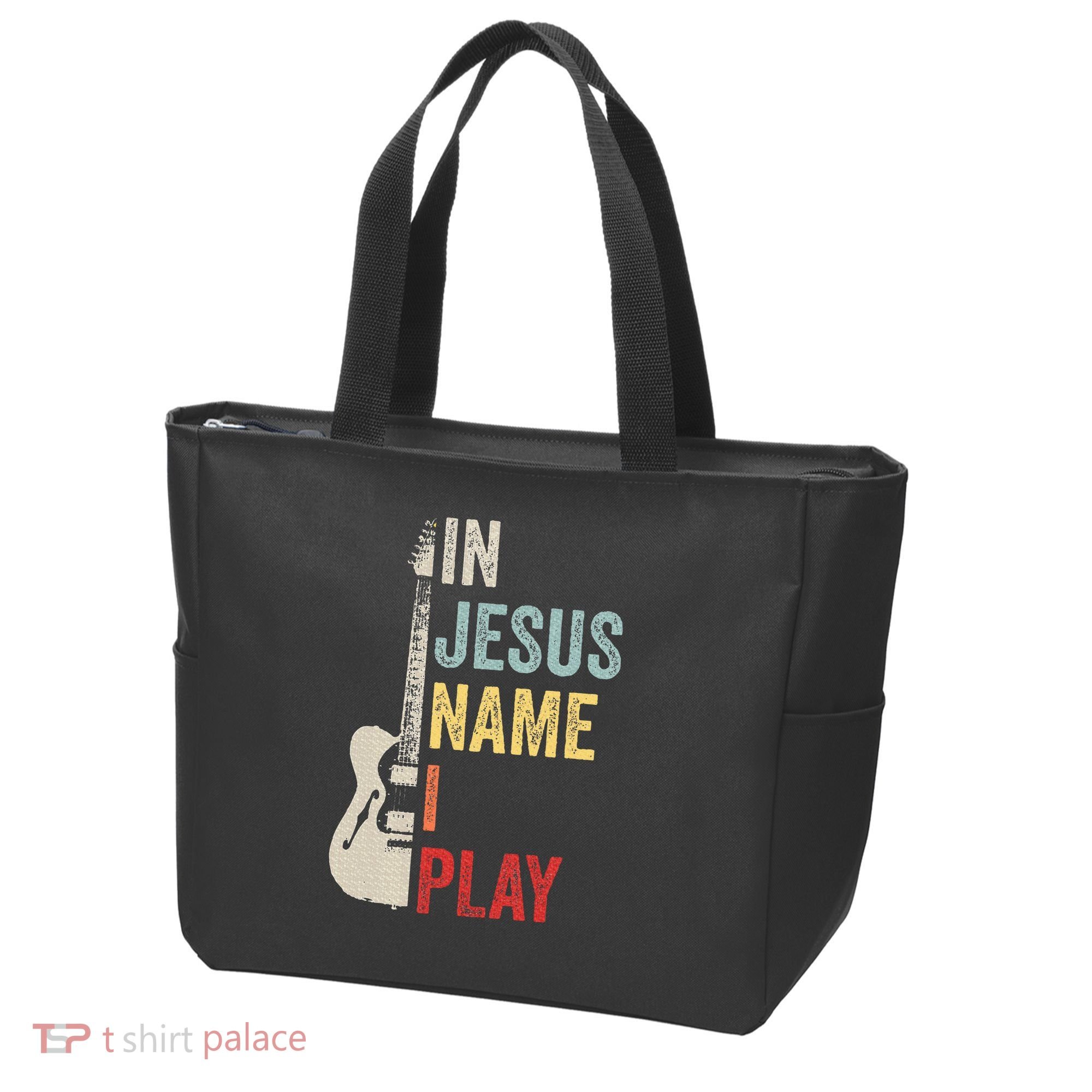 In Jesus Name I Play Guitar Christian Band Guitar Tote Bag