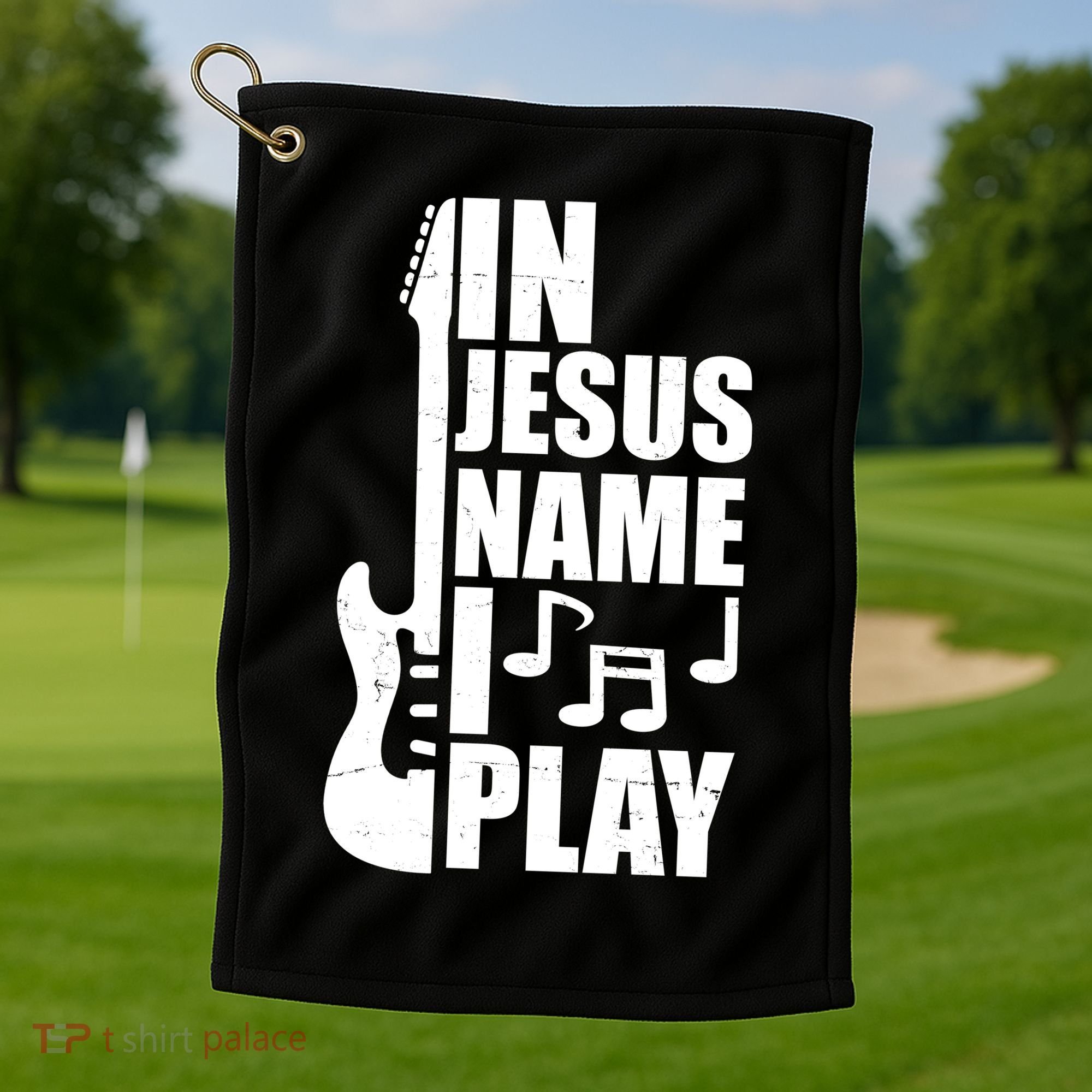 In Jesus Name I Play Guitar Golf Towel
