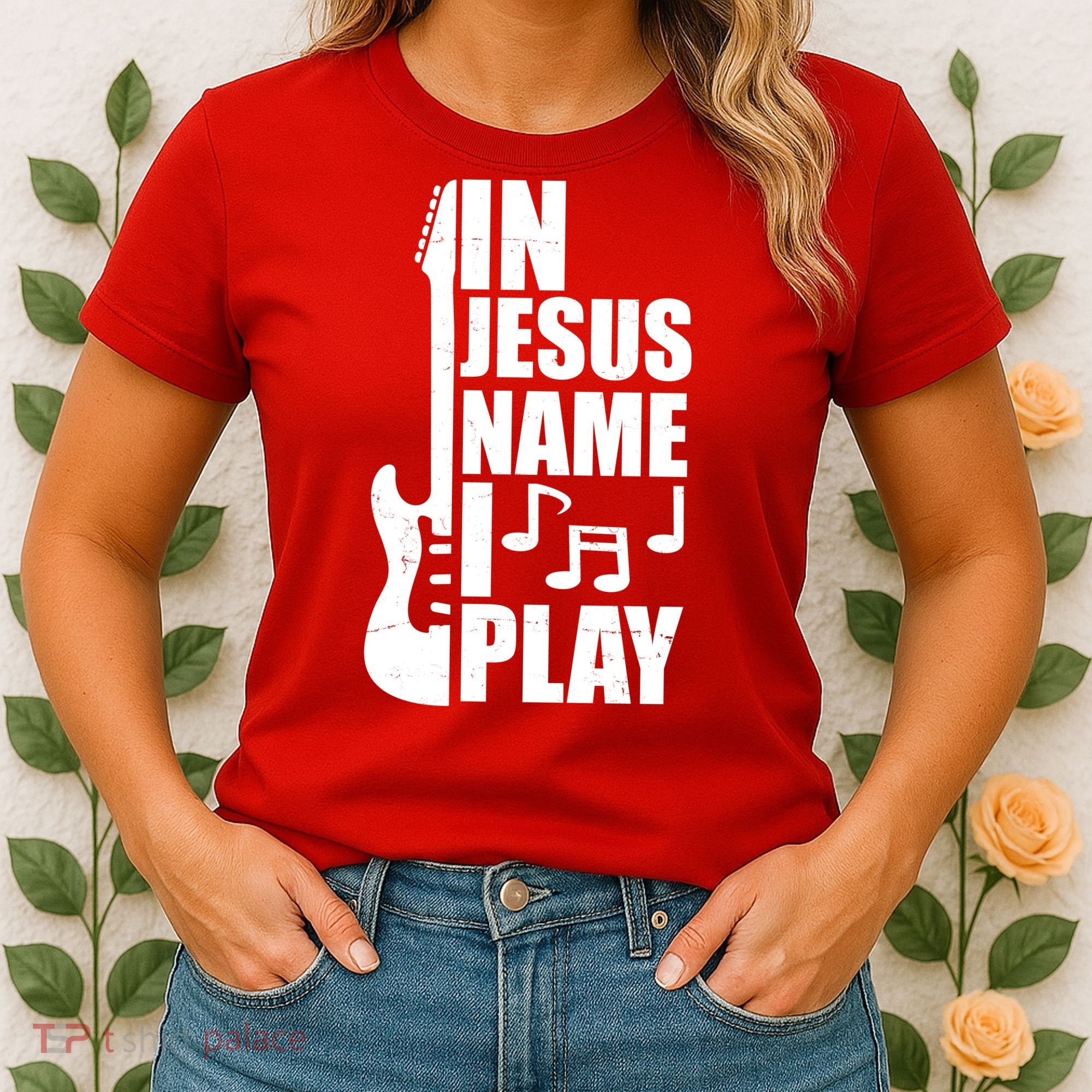 In Jesus Name I Play Guitar Women's T-Shirt