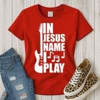 In Jesus Name I Play Guitar Women's T-Shirt thumb 3