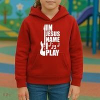In Jesus Name I Play Guitar Kids Hoodie thumb 3