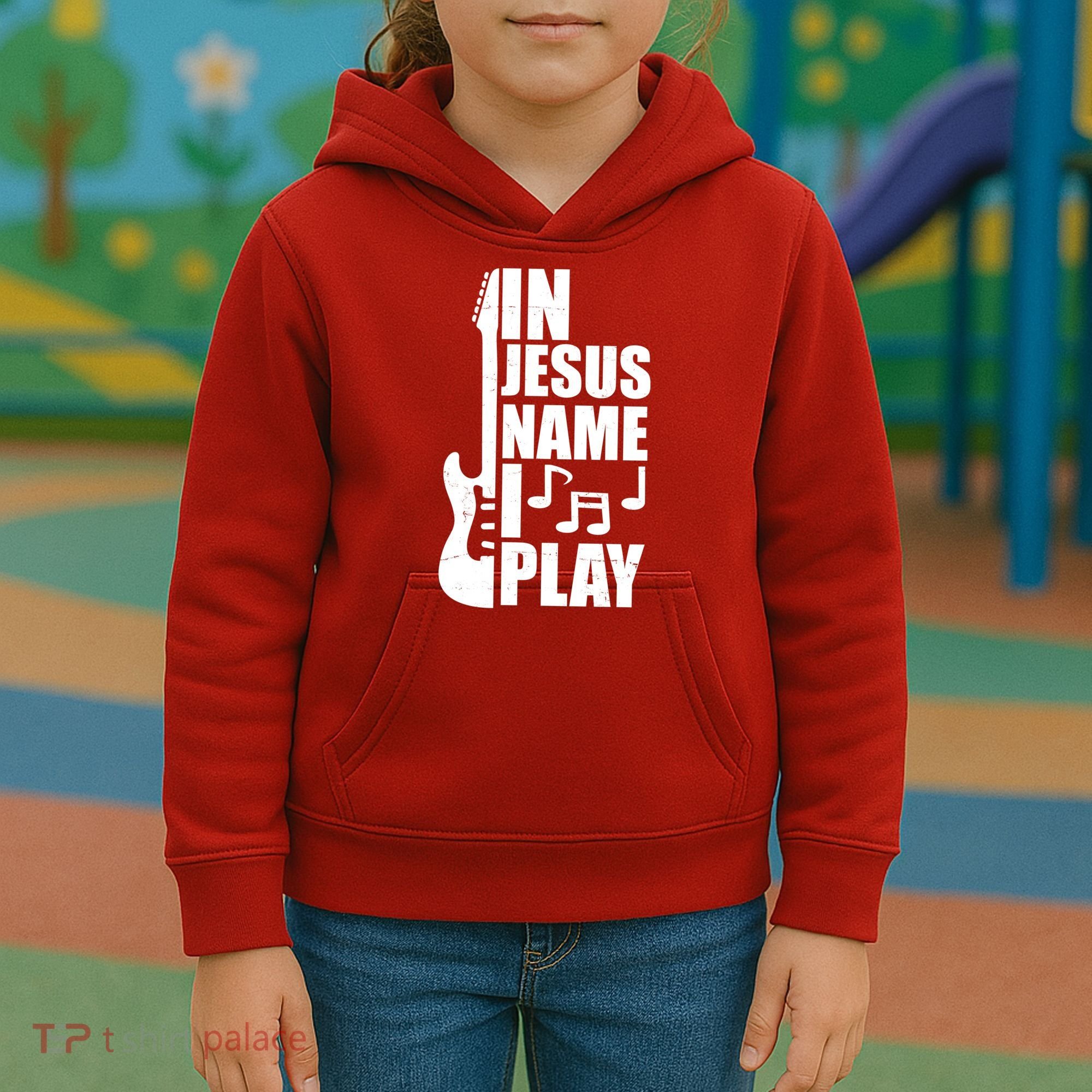 In Jesus Name I Play Guitar Kids Hoodie