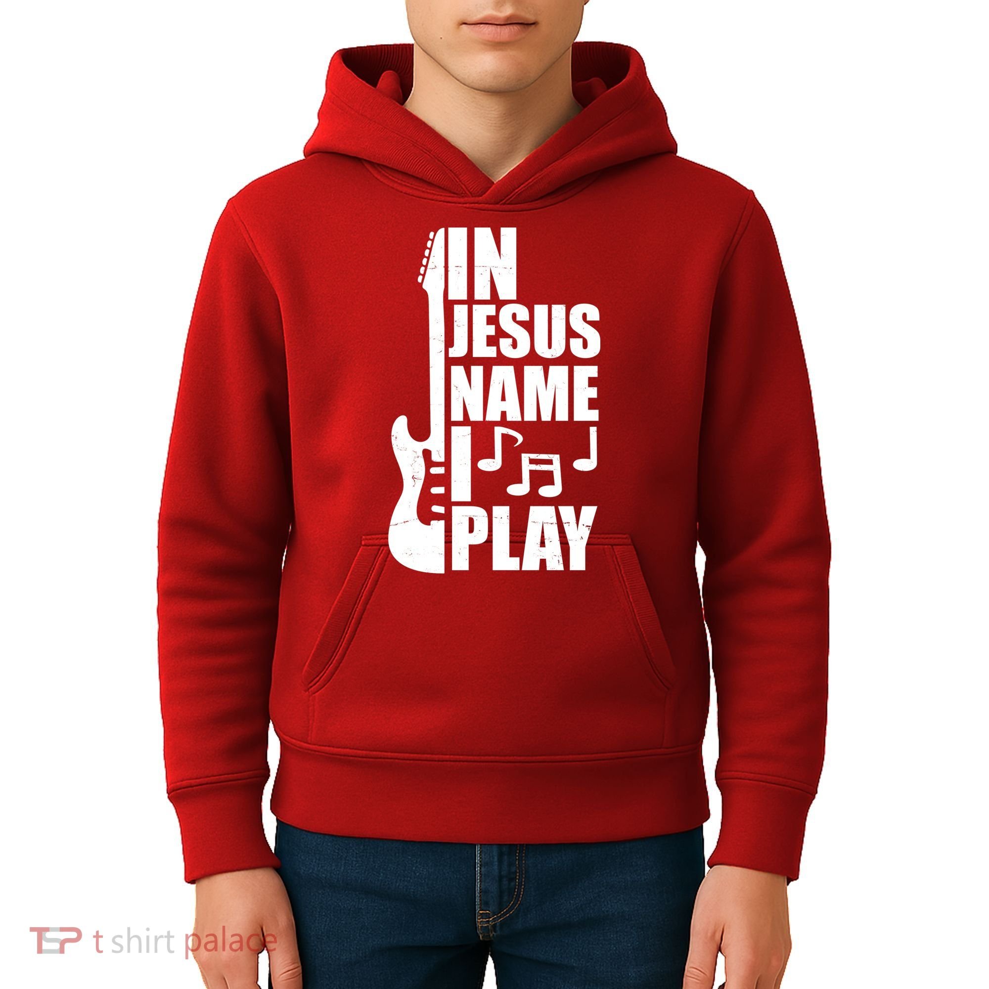 In Jesus Name I Play Guitar Kids Hoodie
