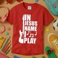 In Jesus Name I Play Guitar Kids T-Shirt thumb 3