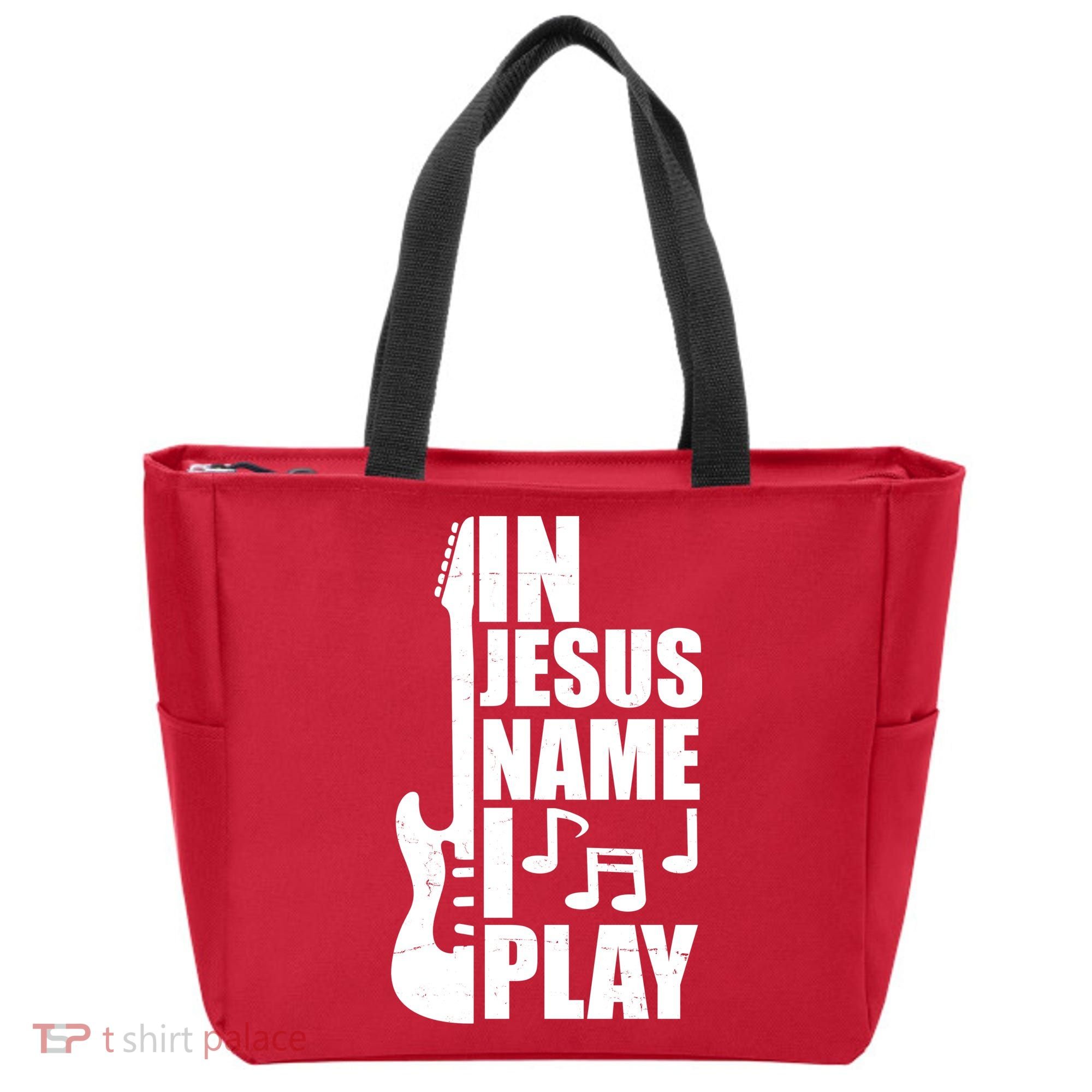 In Jesus Name I Play Guitar Tote Bag