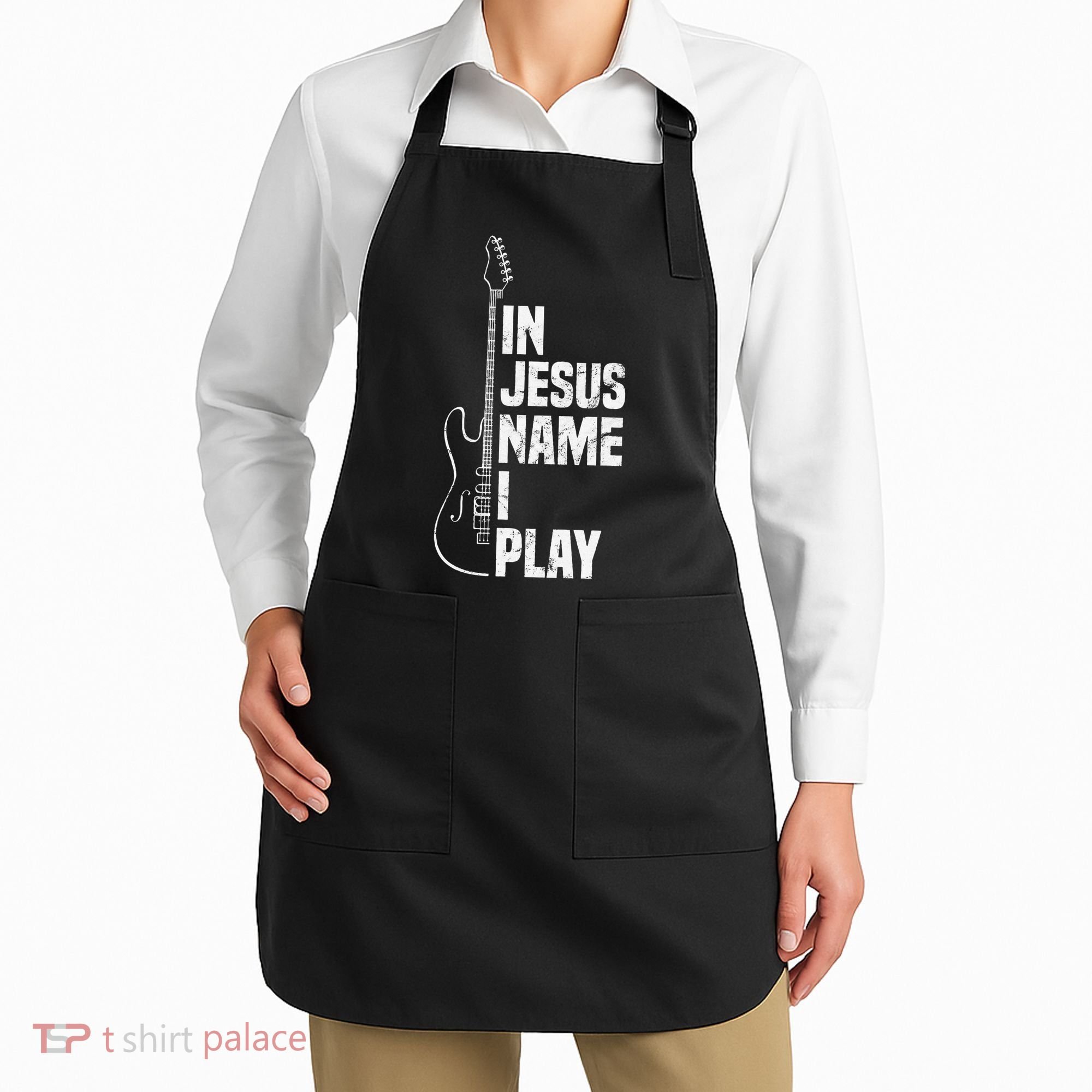 In Jesus Name I Play Guitar Christian Guitar Player Apron