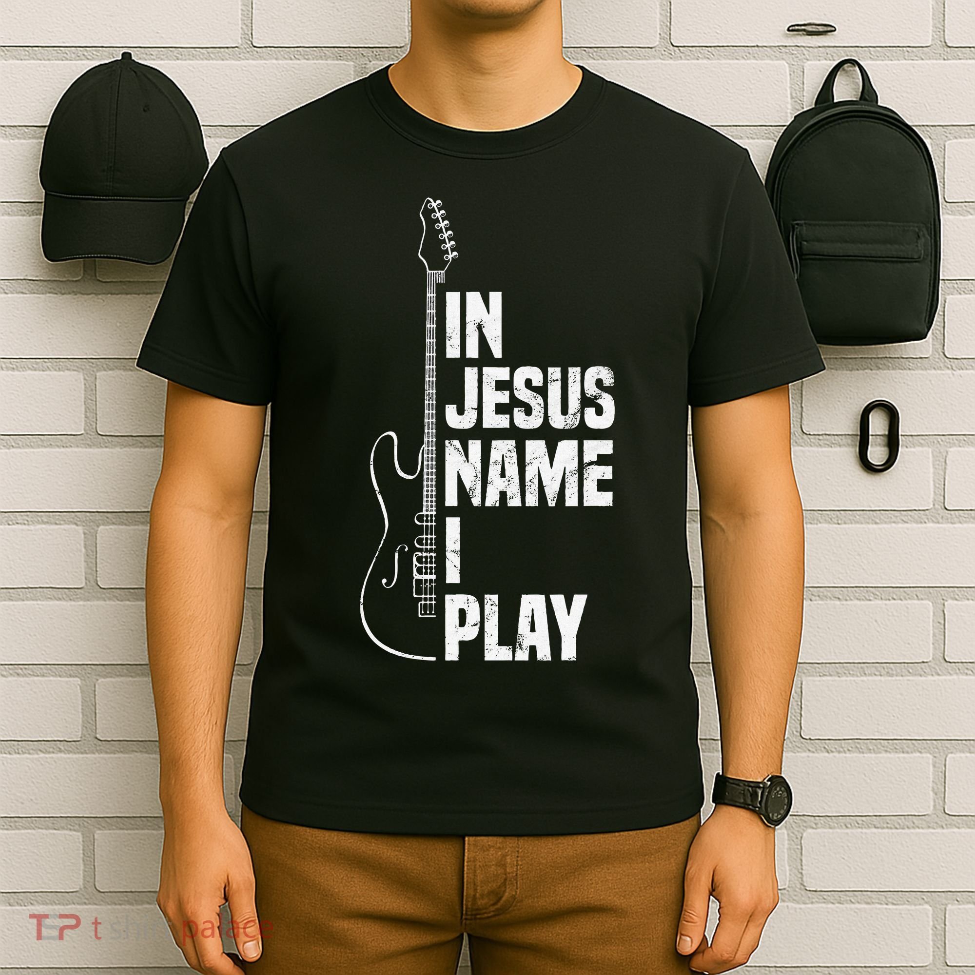 In Jesus Name I Play Guitar Christian Guitar Player T-Shirt