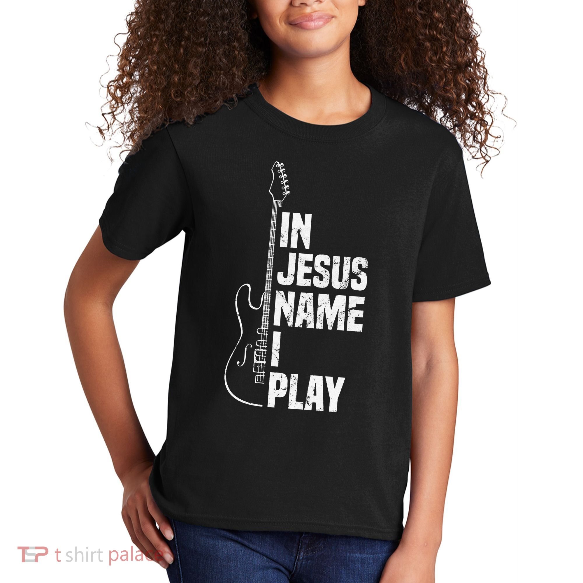 In Jesus Name I Play Guitar Christian Guitar Player Kids T-Shirt