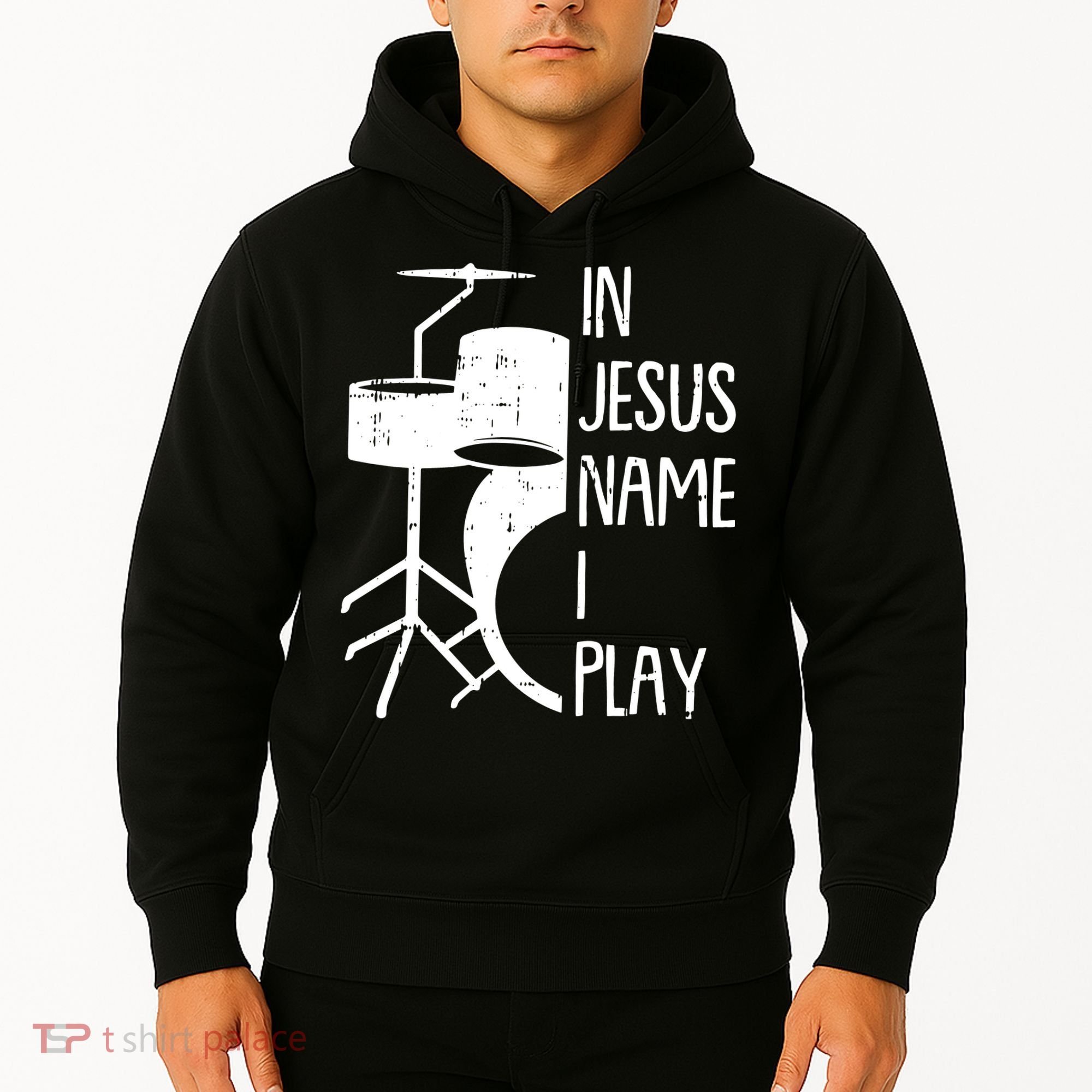 In Jesus Name Christmas Cool I Play Drum Christian Hoodie