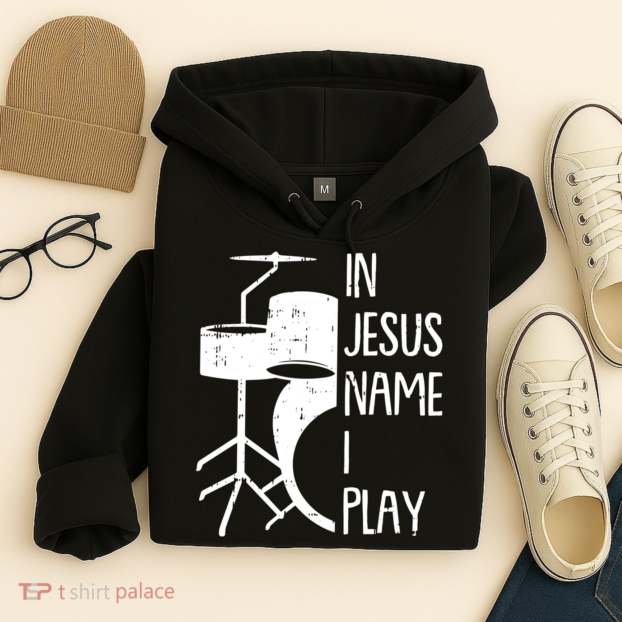 In Jesus Name Christmas Cool I Play Drum Christian Hoodie