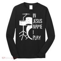 In Jesus Name Christmas Cool I Play Drum Christian Long Sleeve Shirt thumb 0