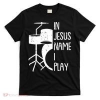 In Jesus Name Christmas Cool I Play Drum Christian T-Shirt thumb 0