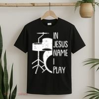 In Jesus Name Christmas Cool I Play Drum Christian T-Shirt thumb 2
