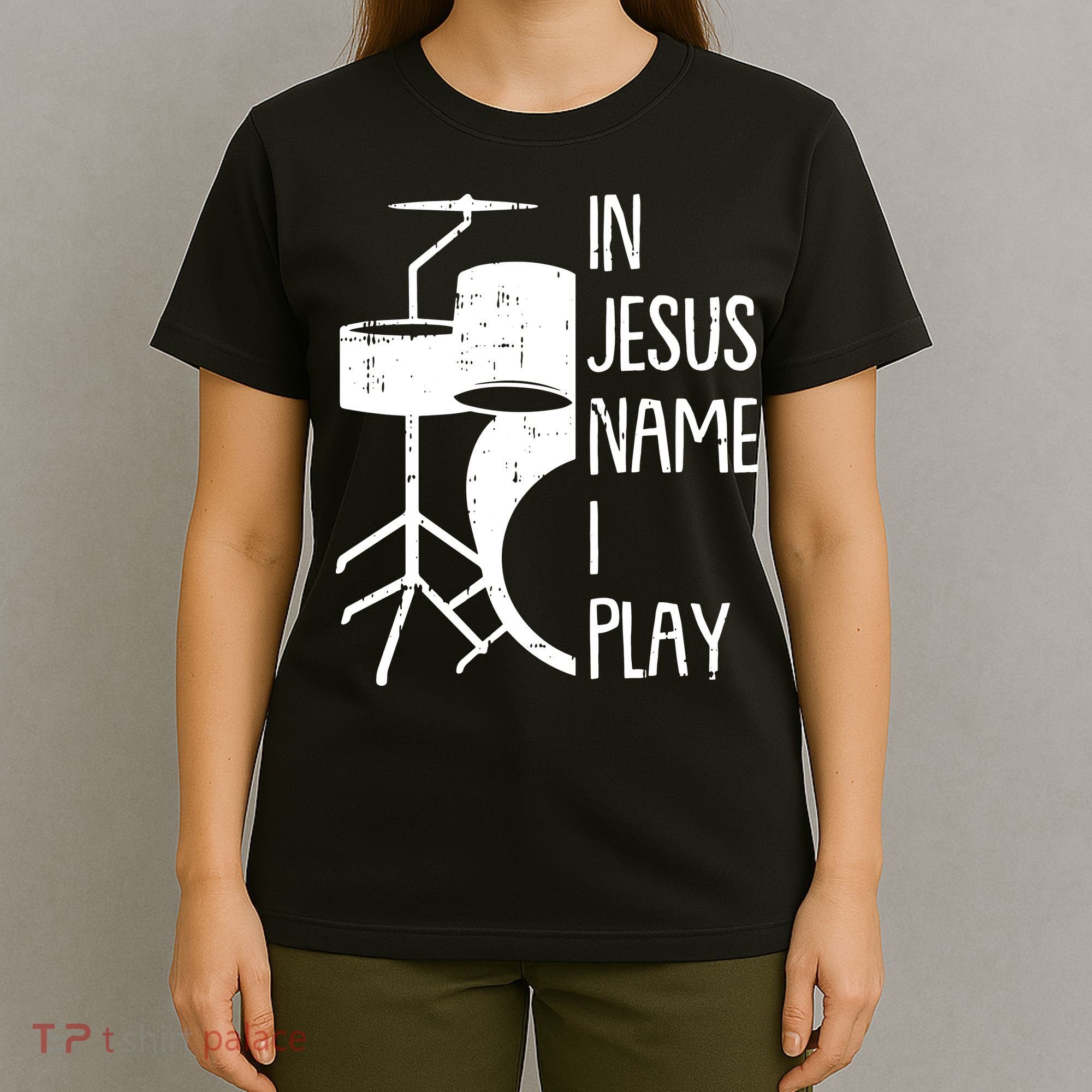 In Jesus Name Christmas Cool I Play Drum Christian T-Shirt